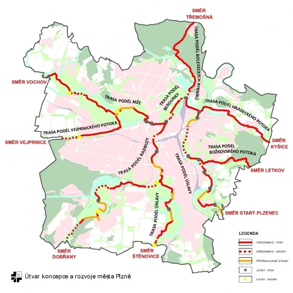 Dřívější plán plzeňských greenways